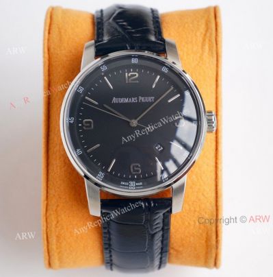 New Audemars Piguet Code 11.59 Watch Black Dial Black Leather Strap Replica Watch 